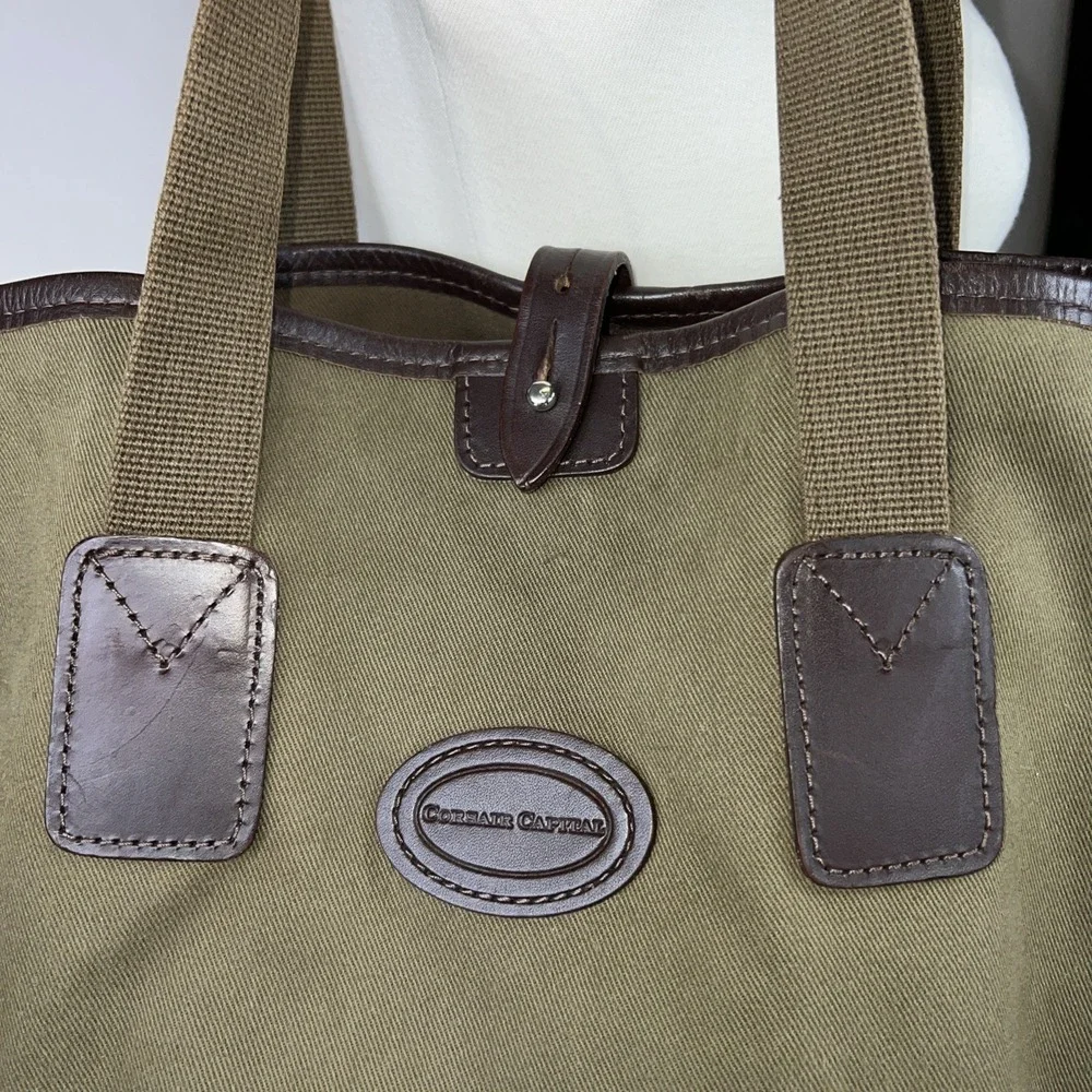 John Chapman Olive Green Leather Trim Tote Bag England Corsair Capital Handmade - Picture 2 of 12
